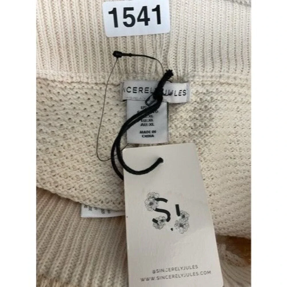 NWT Sincerely Jules Waffle Knit Pull On Wide Leg‎ Pants Women Size XL Cream